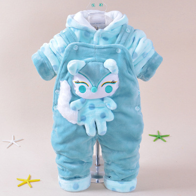 Yiwu purchase new winter in infants with hood 3 d embroidery fox suspenders suit children's clothes