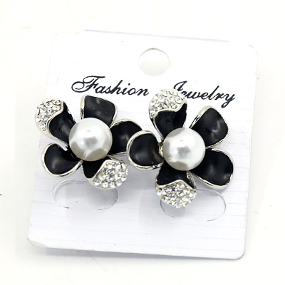 High quality elegant oil drip pearl flower shape earrings high quality rhinestone alloy earrings