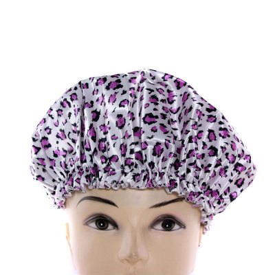 leopard print waterproof cloth shower cap Women's bath cap Environmental protection cap 