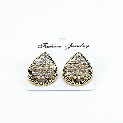 European style retro rhinestone drip shape earrings women's allergy free alloy ear decorations
