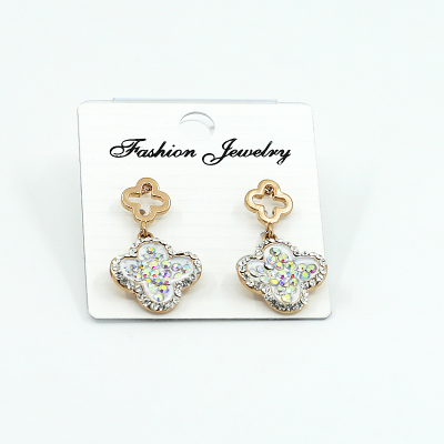 Four-leaf clover shape earrings rhinestone crystal allergy free fashion earrings