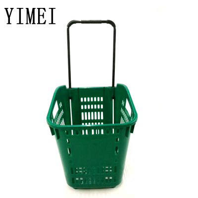 Supermarket shopping basket plastic pull rod shopping basket