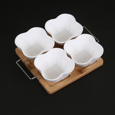 ceramic snack dishes dry fruit dishes set wood bottom set