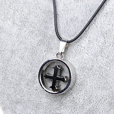 Popular cross inside circle men;s titanium steel necklace hollow design pendants