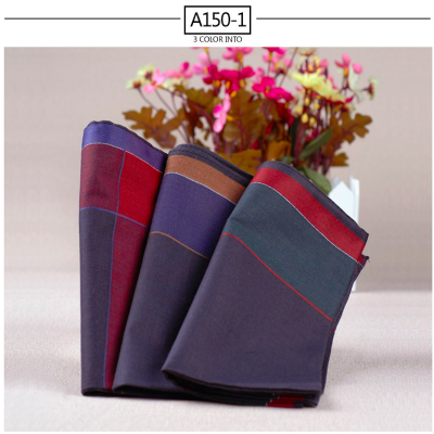 Men 100% cotton 43cm deep color yarn-dyed satin stripe handkerchiefs in stock factory direct sale