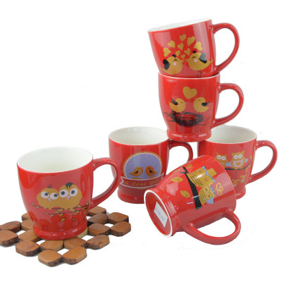 Red glaze Ceramic Tea and coffee cup with animal Picture