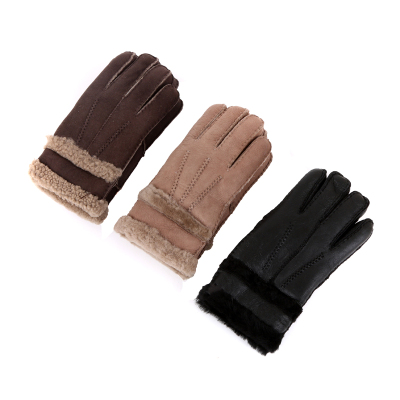 Men's fur and leather full-finger gloves