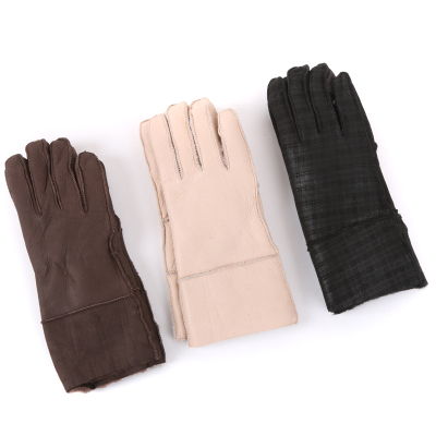 Women's fur and leather simple style full-finger gloves