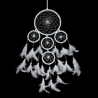 White Handmade Dreamcatcher 4 Circles Dream Catcher Net with Feather Wall Hanging Ornament 