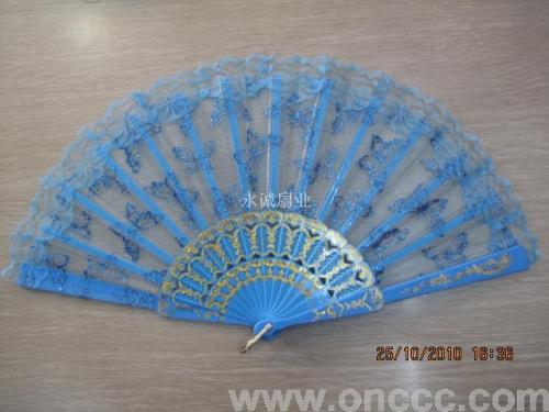 Blue Single Layer Lace Plastic Fan 