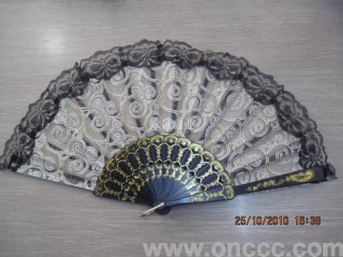 -Inch Single-Layer Lace Black Edge Plastic Fan 