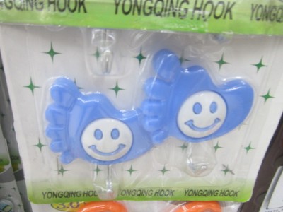 Hook, Plastic 2 Cartoon Feet Smiling Face Hook Sticky Hook