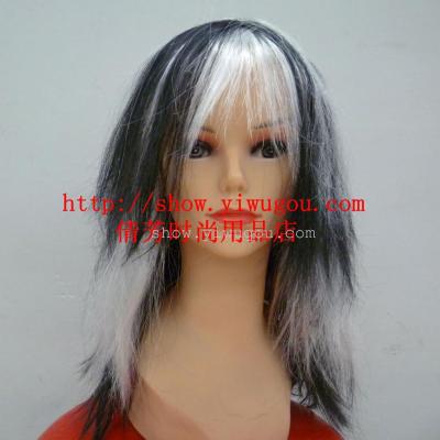 Halloween wig  Black and white wig  Long straight hair