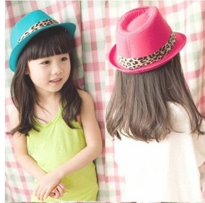 Factory direct children fluorescent colored Leopard belt decorated with jazz Hat caps