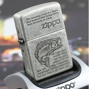 Genuine authentic ancient silver double-sided engraving Zipoo Zhi Bao lighter Korean fish tales 121FB