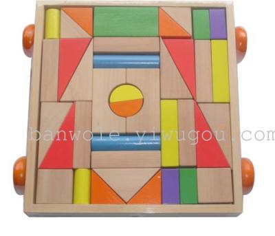 Children's wooden blocks puzzle toy safety environmental nontoxic materials tread blocks trailer pull toy