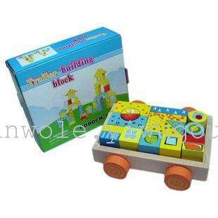 Small wooden printing blocks trailer pulling wooden educational toys 18 pieces of colored blocks to spell on the House