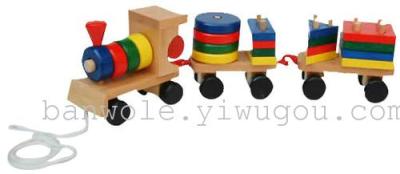 Environmentally friendly wooden toys train consists of LEGO trains hauling a train for children
