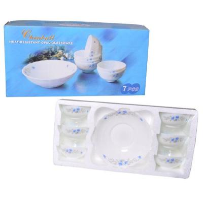 Chinbull meal Bao heat-resistant tempered glass white jade Porcelain Bowls 7 Sets
