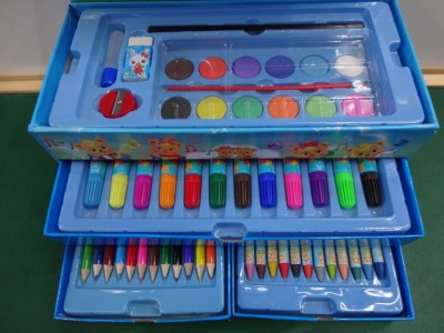 54PC portable painting watercolor crayon, oil pastel gouache paint tray Kit