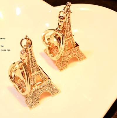 Paris tower water drill point drill key chain car bag pendant kit alloy key chain creative fine diamond jewelry