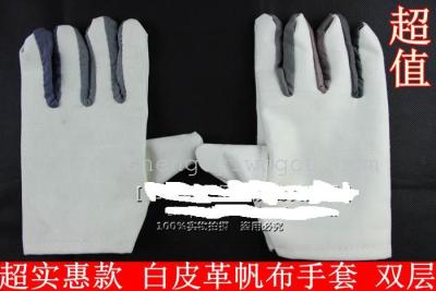 White leather gloves/double layer canvas gloves/gloves for wholesale/work gloves.