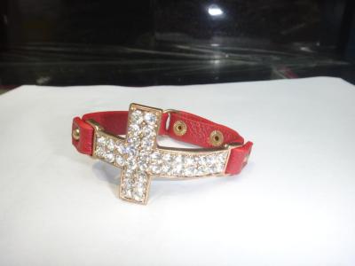 2013 Europe and the United States hot alloy cross with diamond leather bracelet