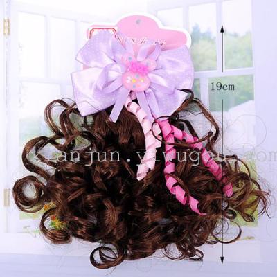 Factory direct child Korean fashion Ribbon headdress child wig