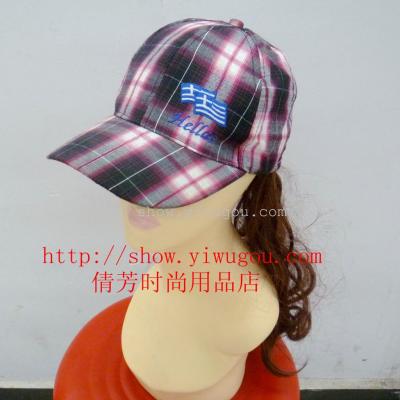 Embroidered baseball cap,logo sun hat,Hat  wig,Grid cap wigs