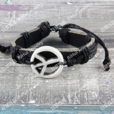 Festival cowhide resin bracelet punk versatile design jewelry world peace logo S0407