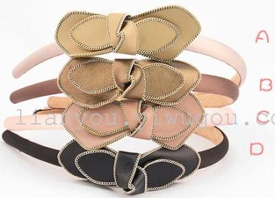 New Hot Sale [Fg0084] Leather Bow Hair Accessories Fashionable All-Match Headband