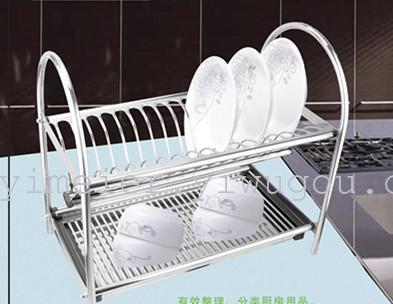 Sister Yi Supply Factory Direct Sales Stainless Steel Bowl Rack Two-Layer Bowl Rack Metal Storage Rack