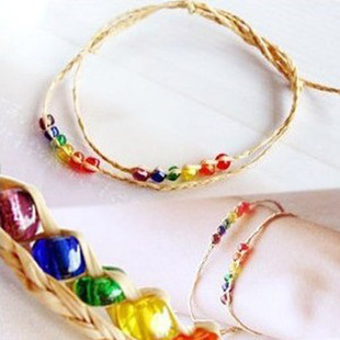 Korea fashion wishing Crystal beaded raffia grass love bracelet bracelets handmade woven grass bracelets