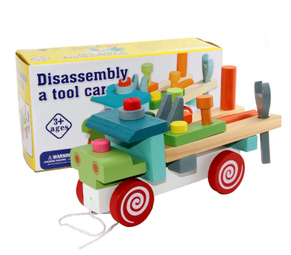Children's puzzle wooden toys can be disassembled and installed with a screw tool car