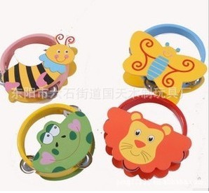 Early education puzzle lovely beautiful animals rattle baby sounds wooden toys cartoon animal tambourine