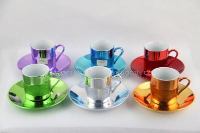 Plating six cups of saucer T005 gold box ceramic six cups of saucer coffee cup plate twelve gifts