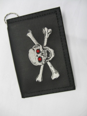 Skull embroidered wallet black waterproof PVC material production.
