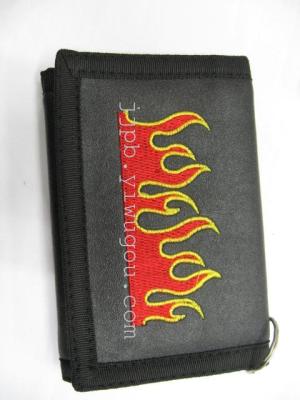 Embroidered purse with black PVC waterproof material production.
