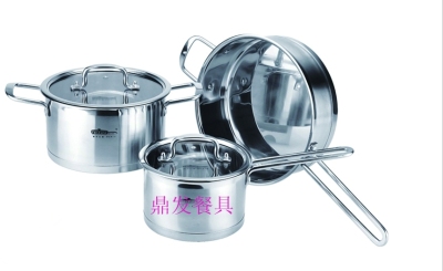 Three piece stainless steel cookware set hotels into equity items