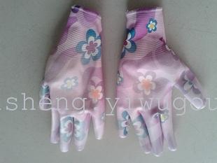 Flower color pu coating rubber gloves