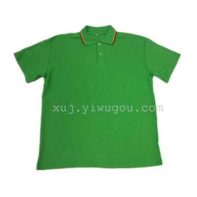 200g Green striped collar lapel buttons mens short-sleeve t-shirt 35% cotton 65% polyester