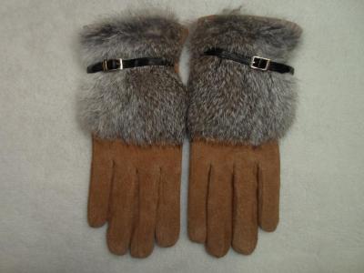 Male and female pigskin suede leather rabbit fur gloves