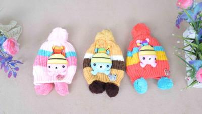 han edition autumn/winter hats with lovely children hat chromatic stripe knitting hat sets baby bee hat 