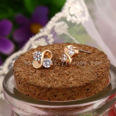 Korea new stylish minimalist four-leaf clover earrings zircon Joker Stud Earrings factory direct
