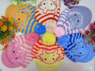 2014 new cartoon hello Kitty children cap with hat brim fashion cap baby knitted cap 