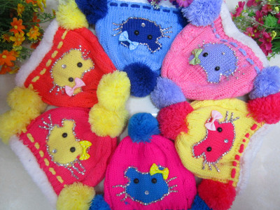 Hat 2014 new winter children cartoon hello Kitty add wool warm baby hats 