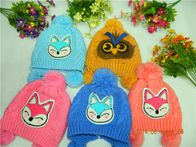 Hat new winter han edition children cartoon o raccoon dog sets twist baby hat candy color knit cap 