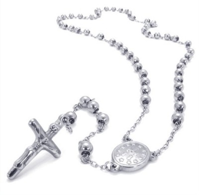 Religious cross accessories stainless steel jewelry 6mm Bead Necklace