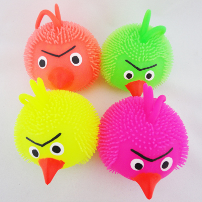 Rubber birds play with 12cm shiny wool balls