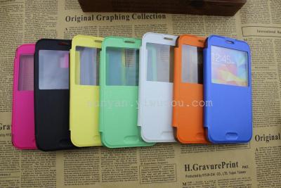 Flip-Top leather case Samsung S5 window transparent back cover Samsung touch screen phone case